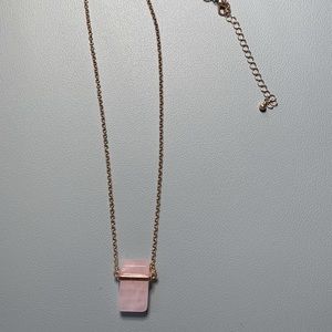 Gold tone and rose quartz long necklace